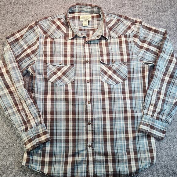 American Rag Other - American Rag plaid blue and brown button up with pearl snaps Size M